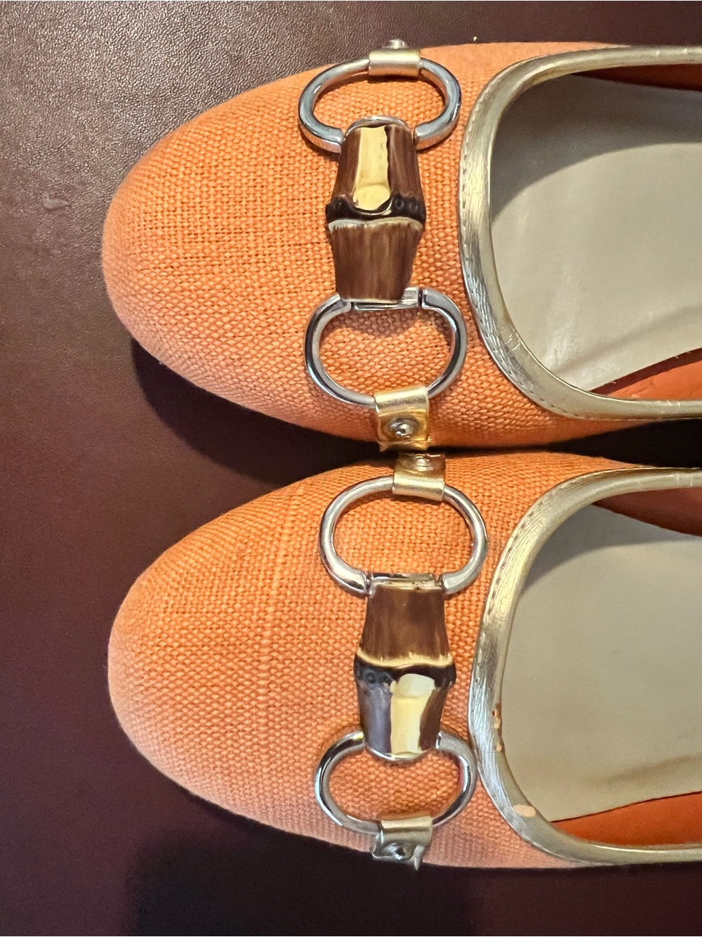 Jessica London Orange Loafer Flats with Gold-Tone Horsebit - Picture 4 of 7